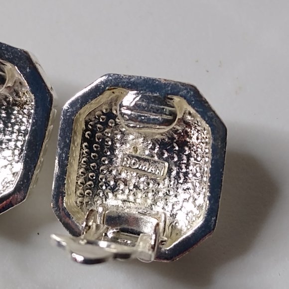 Vintage Roman Brand Metal And Glass Necklace And Clip On Earring Set - Picture 13 of 15